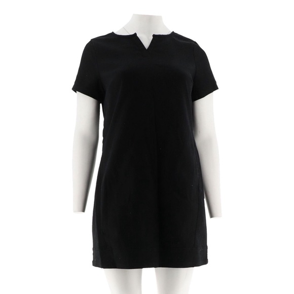 C Wonder Split Neck Short Slv Colored Denim Dress - Picture 3 of 5